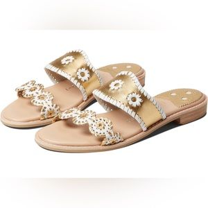 New in box Jack Rogers Caroline Flat Sandal Color-Block Gold/White